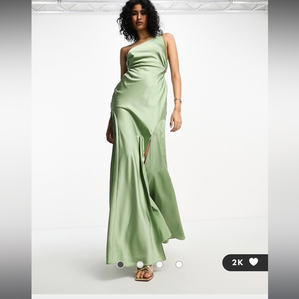 Sage green one shoulder silky maxi dress